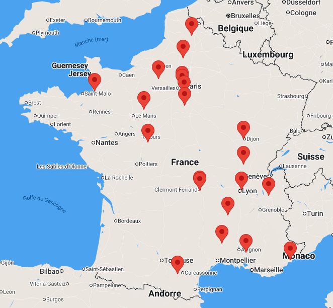 carte des centres de formation Montreur d'éclipse